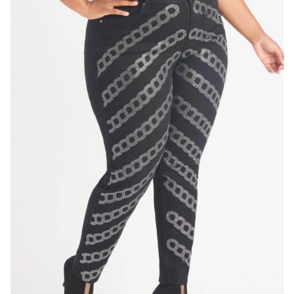 Ashley Stewart Chain Link Embellished Skinny Jeans Size 26 NWT - Picture 1 of 2